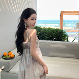2025 Small fresh  high-end first love long dress summer pure desire sweet wind floral suspender sleeveless dress women