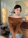 2025 spring new temperament one-word collar versatile bottoming shirt long-sleeved knitted sweater women's top 25020