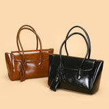 2025 Tote bag popular new retro glossy handbag simple and fashionable shoulder bag large-capacity commuter flip bag