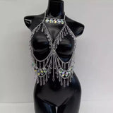 2025 180310  vest sexy acrylic sequined crystal pendant splicing metal chain fashionable hollow body chain