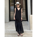 2025 THE MIND polka dot splicing vest skirt 2025 summer new Korean version loose V-neck sleeveless dress T5055X