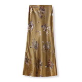 new Chinese style flower printing simple acetic acid skirt light luxury niche temperament long skirt M4234B