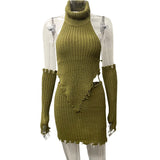 2025 HULIANFU popular new autumn and winter New fashion  sexy suit women's neck halter triangle top hip skirt