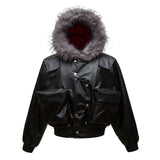 A80B n retro popular winter trend jacket PU leather three-dimensional pocket men's thermal hooded seat mountain carving cotton suit