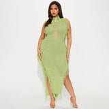 2025Popular,  popular summer new beach dress women solid color sexy knitted beach dress