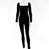 2025 ins autumn new Sexy women's integrated pants fashionable Spice girl square neck long-sleeved backless trousers