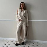 2025 Hot trade  lazy style autumn and winter new knitted three-piece temperament V-neck sleeveless vest high-end jacket women