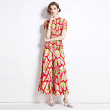 popularT-shirt women's new high-end niche age-reducing suit pleated versatile top loose and thin pleated pants