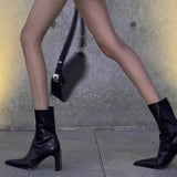 2025  Short boots women's 2025 thin boots pointed thick heel Internet celebrity side zipper popular autumn and winter new high heel elastic boots