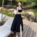 2025 Black  suspender dress women's summer design sense niche small black dress high waist and thin inside temperament small skirt
