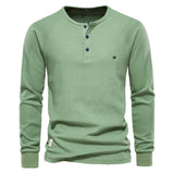 HULIANFU 2025 Popularan size New autumn and winter men's bottoming shirt Henry collar long-sleeved waffle T-shirt men's solid color Popular trade men's T-shirt