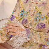 Autumn new high-end design mulberry silk new Chinese printed top fashion casual trousers set M7099