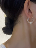 Light luxury pearl broken silver ring earrings 925 silver needle high-end temperament earrings ear buckles show face thin ear jewelry