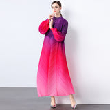 Miyake gradual change color pleated bud sleeves long dress women's pullover long sleeves pleated elegant temperament a word pleated dress