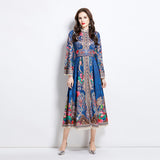 Popular trade women's clothing wholesale 2025 spring and summer new ethnic style pattern stand-up collar lace splicing long jumpsuit