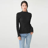 2025 2025 Spring New Women's T-Shirt Long Sleeve Slim Skinny Solid Color Temperament Versatile Pullover Bottom Folded Top