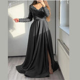 HULIANFU popular Cross-border chest wrap ruffle edge red, black and green mid-waist solid color temperament lace long dress evening dress