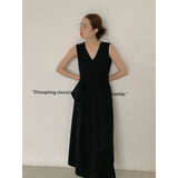 2025 THE MIND linen design V-neck vest skirt 2025 summer Korean version simple waist sleeveless dress 005AX