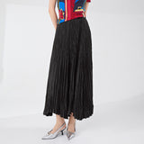 2025 Folded women's clothing A-word skirt women's medium and long high-waisted temperament, thin and drape, loose and big pendulum, Sanzhai pleated skirt
