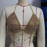 2025 120098  new vest sexy rhinestone inlaid sequins pentagram neck fringed body chain small vest