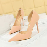 2025 1298-8  simple banquet high heels thin heel shallow mouth pointed side hollow retro lychee pattern high heel single shoes