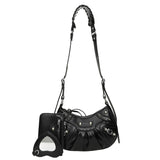 HULIANFU 2025 Korean version of the new underarm bag for women,  retro rivet locomotive bag pleated crescent child and mother, one shoulder messenger bag for women