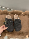 2025  thick-soled fluffy shoes, velvet warm cotton shoes, bag head half-towed, flat-soled Birkenstocks, women's winter shoes