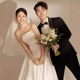 2025 light wedding dress bride simple tube top going out yarn Mori super fairy satin dress welcome yarn small man