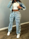 dingdamall Gradient Cool Multi Pocket Washed Jeans(No Boots)