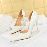 2025 1363-3 Retro  sexy nightclubs showing thin high heels women's shoes super high heels shallow mouth pointed side hollow single shoes