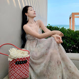 2025 Small fresh  high-end first love long dress summer pure desire sweet wind floral suspender sleeveless dress women