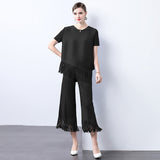Miyake 2025 style pleated fringed design sense loose irregular top thin wide-leg pants two-piece suit women