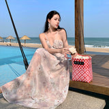 2025 Small fresh  high-end first love long dress summer pure desire sweet wind floral suspender sleeveless dress women