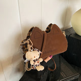 HULIANFU 2025 ins super fire cute cat leopard print plush small bag Korean version embroidered letter matte women's bag Popular style messenger bag