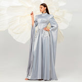 2025 high-end super long-sleeved temperament elegant waist round neck long banquet evening dress bridesmaid dress