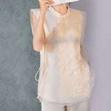 Summer new national style flower and bird embroidery mulberry silk vest women's clothing new Chinese vest high sense outside M4007