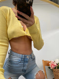 HULIANFU Short knitted long-sleeved cardigan popular autumn New new fashionable sexy versatile solid color thin women's top