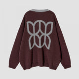 2025 Cross-border wholesale geometric shape contrasting color sweater cardigan autumn and winter popular new pocket loose women's sweater lazy