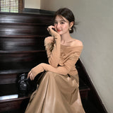 2025 spring new temperament one-word collar versatile bottoming shirt long-sleeved knitted sweater women's top 25020