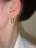 Silver needle crossed pearl diamond earrings women's exquisite light luxury high-end stud earrings niche design temperament versatile earrings