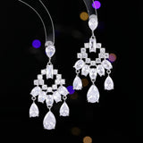2025 Heavy Industry Exaggerated Atmospheric Earrings Wholesale Long Luxury Bright Water Drop Zircon Inlaid Dinner Dress with Earrings