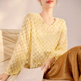 New Chinese temperament velvet splicing loose shirt  spring new elegant mulberry silk top women's N3026