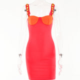 2025 summer women's clothing contrasting colors, low-cut Spice Girls short skirts, fashionable and versatile backless tight waist suspender dress women