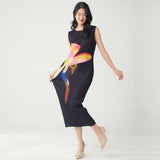 2025 temperament hip-wrapped dress high-quality summer new black printed slim long skirt straight skirt Popular style