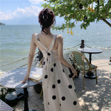 2025 Halter polka dot  retro suspender dress women's summer high sense design sense niche sexy strap long skirt