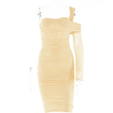 2025 design gauze mesh perspective backless suspender long dress women's spring  new product tight and thin pleated dress