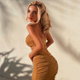 2025 Popular,  ins summer new bright silk dress sexy spice girl halter neck wrinkle strap short skirt