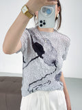summer new design three-dimensional oil painting high elastic comfortable T-shirt femininity elegant versatile and thin top