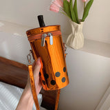 HULIANFU 2025 High-value milk tea cup bag women's summer new metal patent leather polka dot bucket bag ins wind cute messenger bag