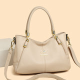 2025 Handbag popular new women's soft leather bag shoulder tote bag simple retro solid color large capacity mother bag